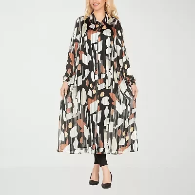 Giovanna Signature Womens Easy-on + Easy-off Long Sleeve Abstract Shirt Dress