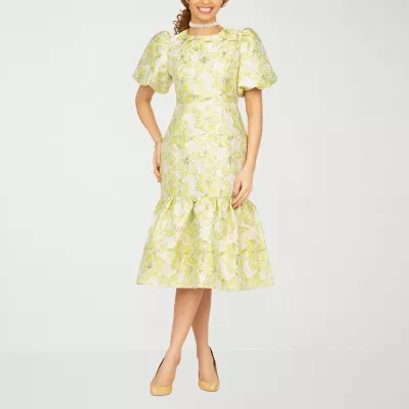 Giovanna Signature Womens Short Sleeve Midi Floral A-Line Dress