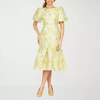 Giovanna Signature Womens Short Sleeve Midi Floral A-Line Dress