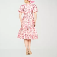 Giovanna Signature Womens Short Sleeve Midi Floral A-Line Dress