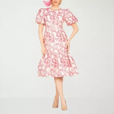 Giovanna Signature Womens Short Sleeve Midi Floral A-Line Dress