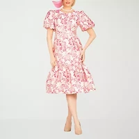 Giovanna Signature Womens Short Sleeve Midi Floral A-Line Dress
