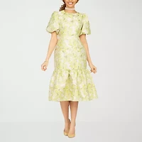 Giovanna Signature Womens Short Sleeve Midi Floral A-Line Dress
