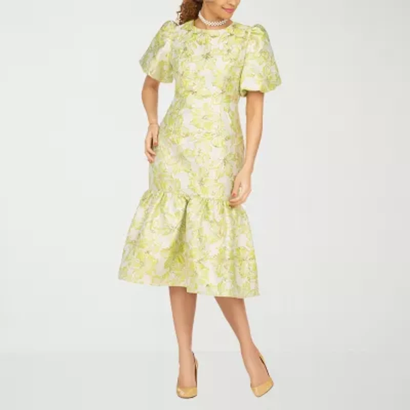 Giovanna Signature Womens Short Sleeve Midi Floral A-Line Dress