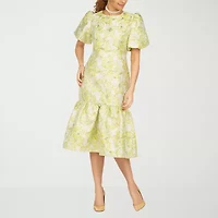 Giovanna Signature Womens Short Sleeve Midi Floral A-Line Dress