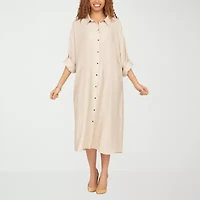 Giovanna Signature Womens Easy-on + Easy-off 3/4 Sleeve Midi Shirt Dress
