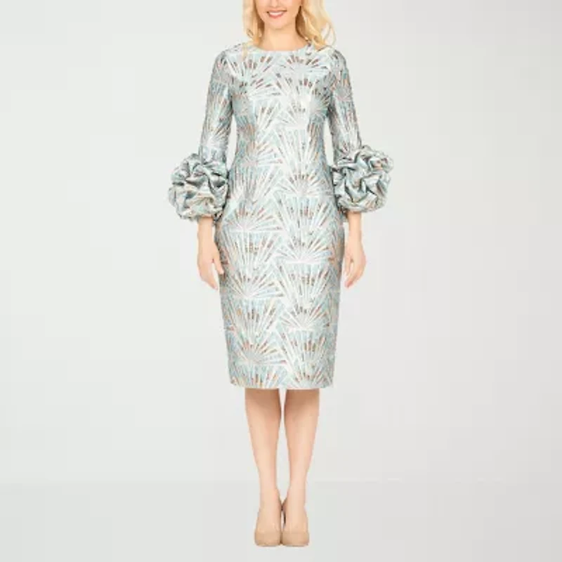 Giovanna Signature Womens Easy-on + Easy-off Long Sleeve Geometric Shift Dress