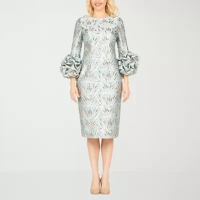 Giovanna Signature Womens Easy-on + Easy-off Long Sleeve Geometric Shift Dress