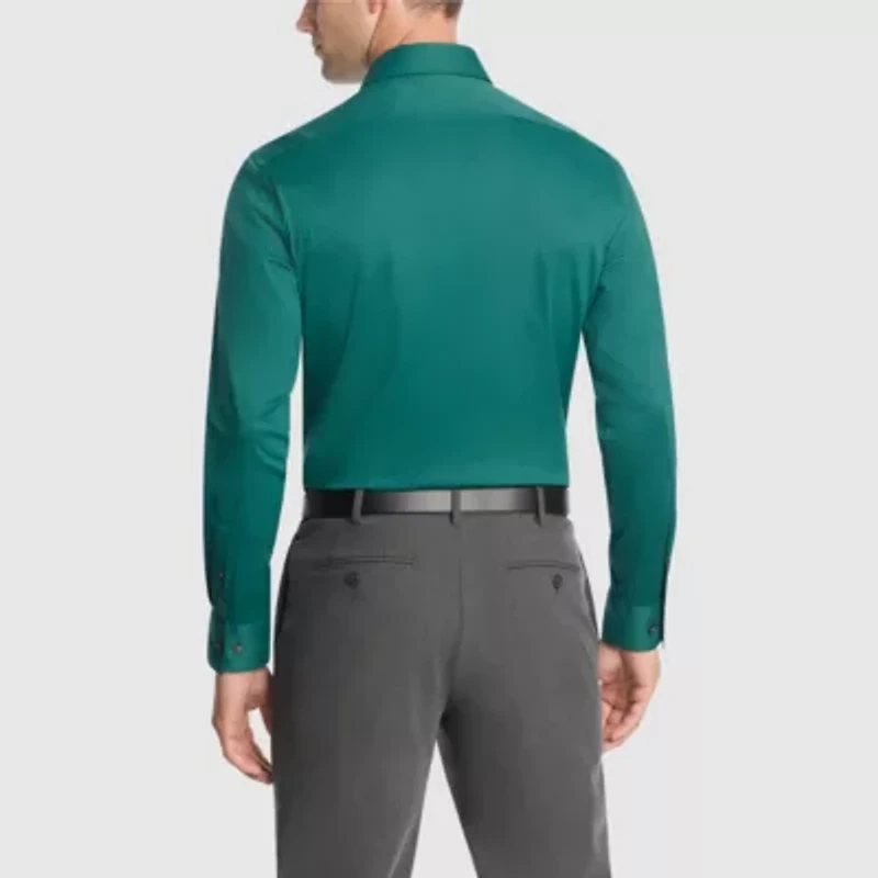 Van Heusen Everyday Defense Stain Shield Fitted Mens Modern Fit Stretch Fabric Wrinkle Free Long Sleeve Dress Shirt
