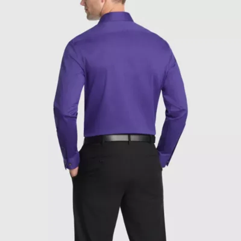Van Heusen Fitted Everyday Defense Stain Shield Mens Stretch Fabric Wrinkle Free Long Sleeve Dress Shirt