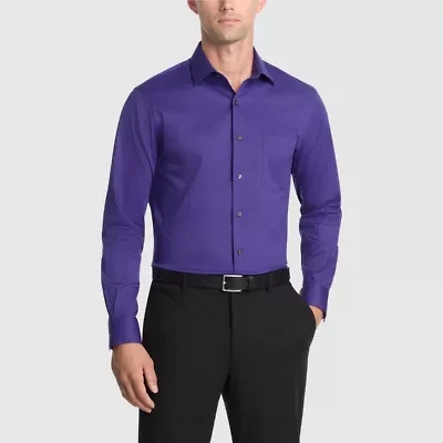 Van Heusen Fitted Everyday Defense Stain Shield Mens Stretch Fabric Wrinkle Free Long Sleeve Dress Shirt