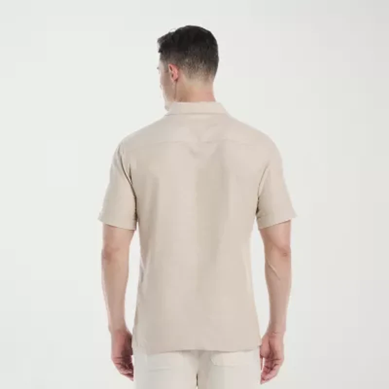 Cubavera Dobby Yarn Dye Panels Mens Short Sleeve Regular Fit Button-Down Shirt