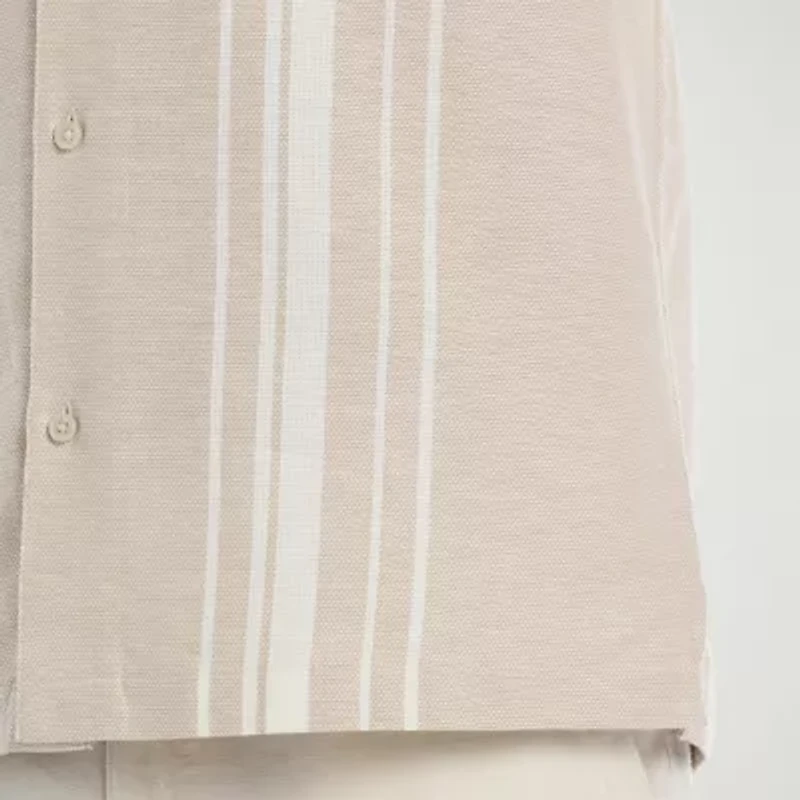 Cubavera Dobby Yarn Dye Panels Mens Short Sleeve Regular Fit Button-Down Shirt