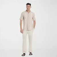 Cubavera Dobby Yarn Dye Panels Mens Short Sleeve Regular Fit Button-Down Shirt