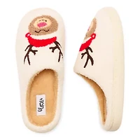 Olivia Miller Holiday Reindeer Scuff Womens Slip-On Slippers