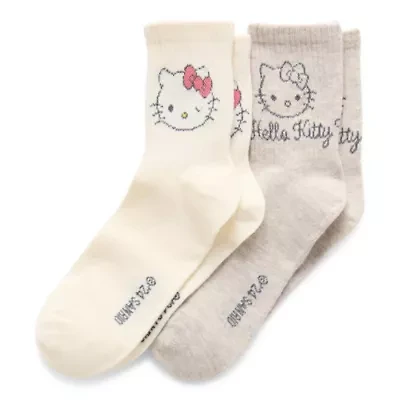 Ribbed Womens 2 Pair Hello Kitty Crew Socks