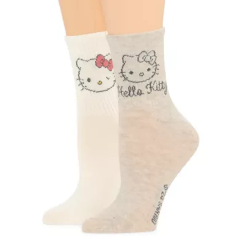 Ribbed Womens 2 Pair Hello Kitty Crew Socks