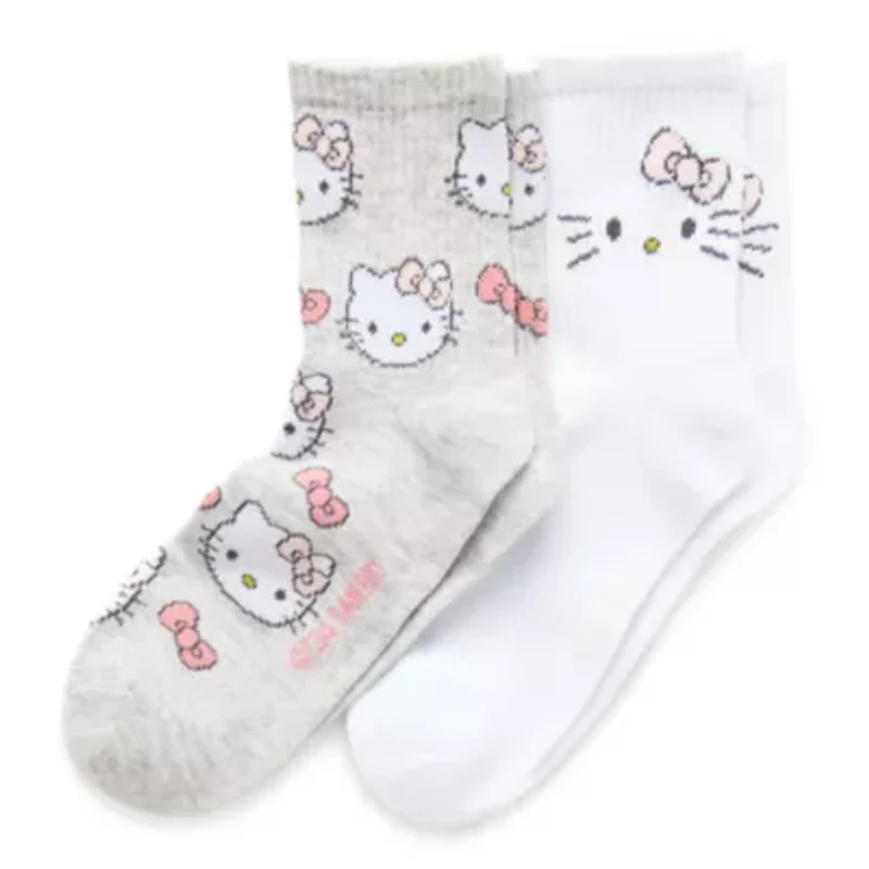 Ribbed Womens 2 Pair Hello Kitty Crew Socks