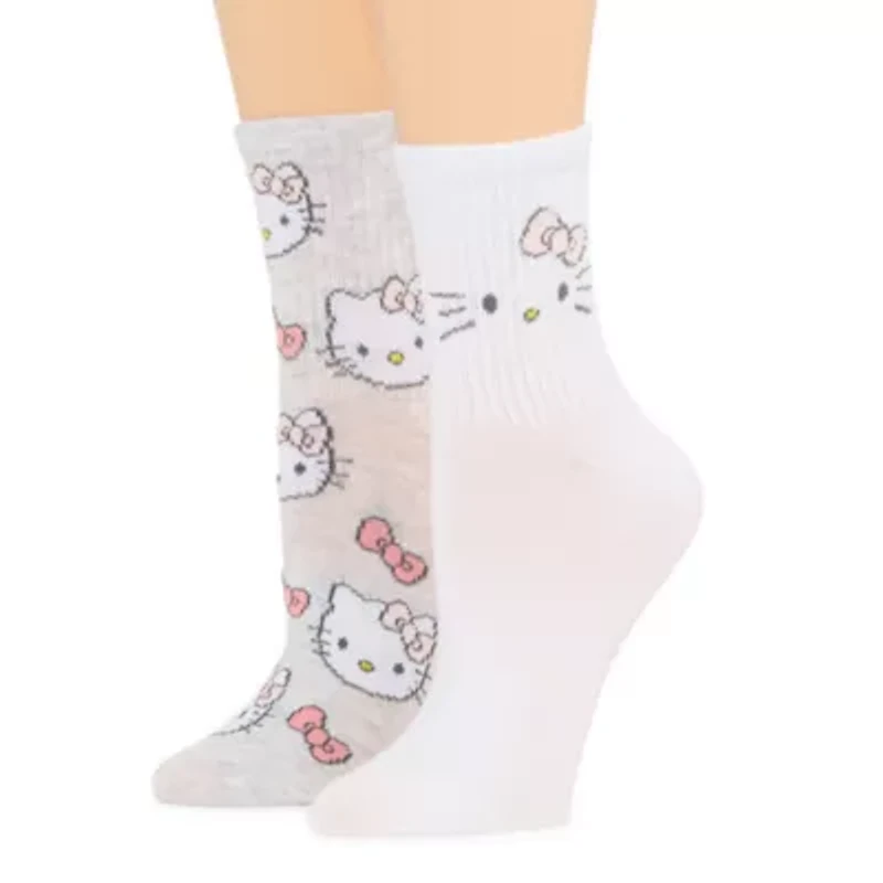 Ribbed Womens 2 Pair Hello Kitty Crew Socks