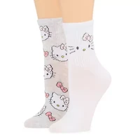 Ribbed Womens 2 Pair Hello Kitty Crew Socks
