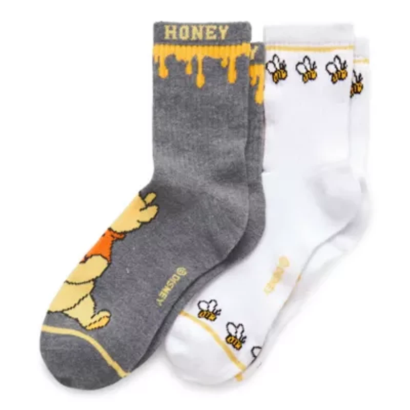 Ribbed Womens 2 Pair Winnie The Pooh Crew Socks