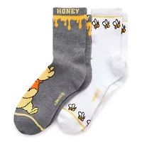 Ribbed Womens 2 Pair Winnie The Pooh Crew Socks
