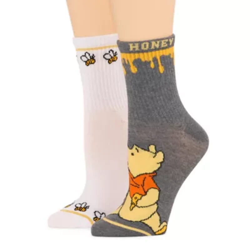 Ribbed Womens 2 Pair Winnie The Pooh Crew Socks