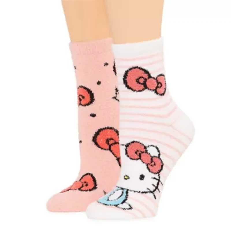 Cozy Womens 2 Pair Hello Kitty Crew Socks
