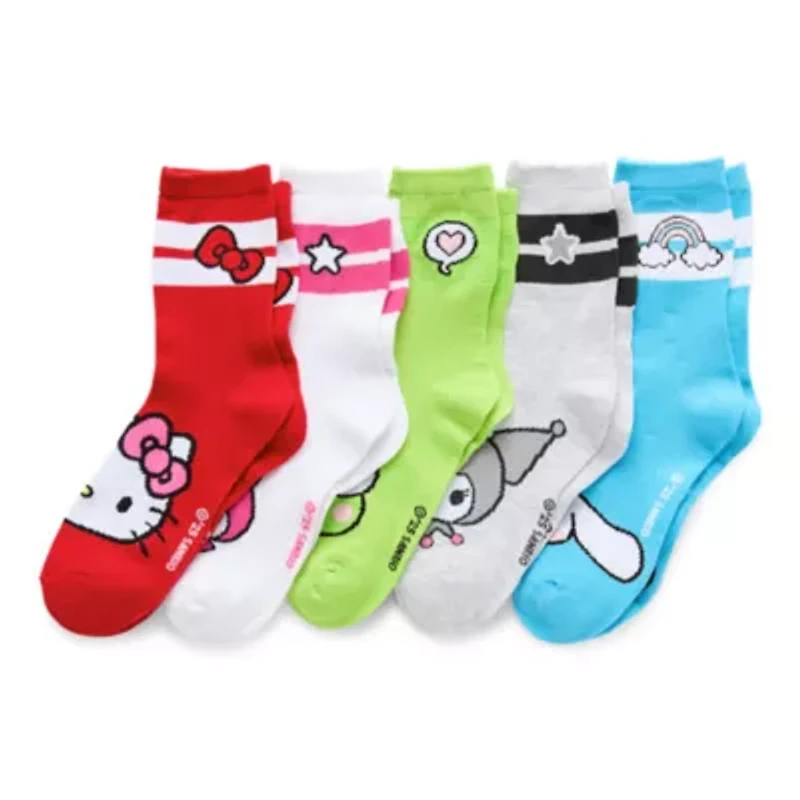 Womens 5 Pair Hello Kitty Crew Socks