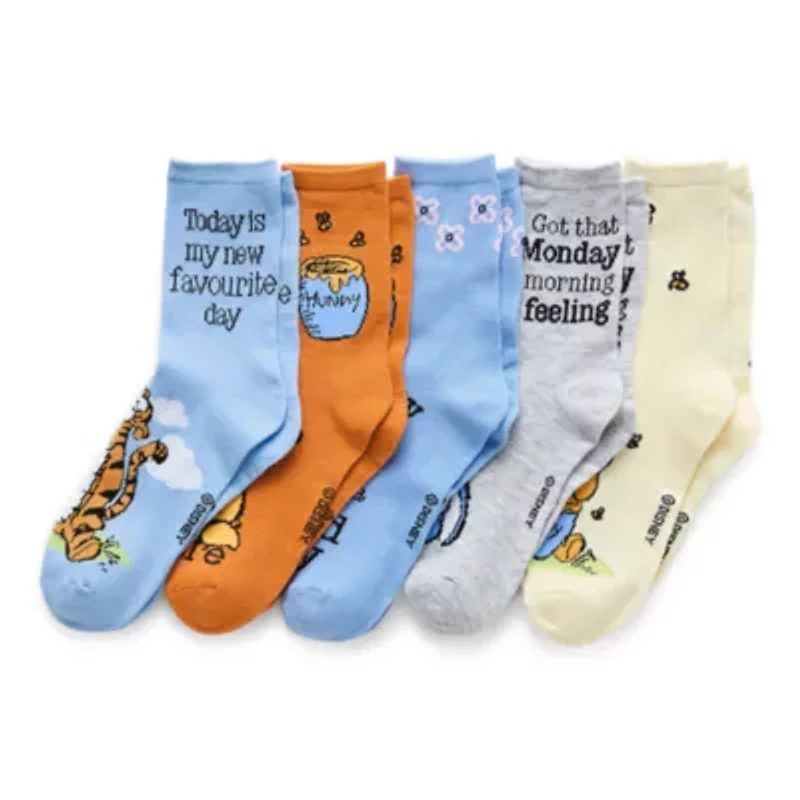 Womens 5 Pair Winnie The Pooh Crew Socks