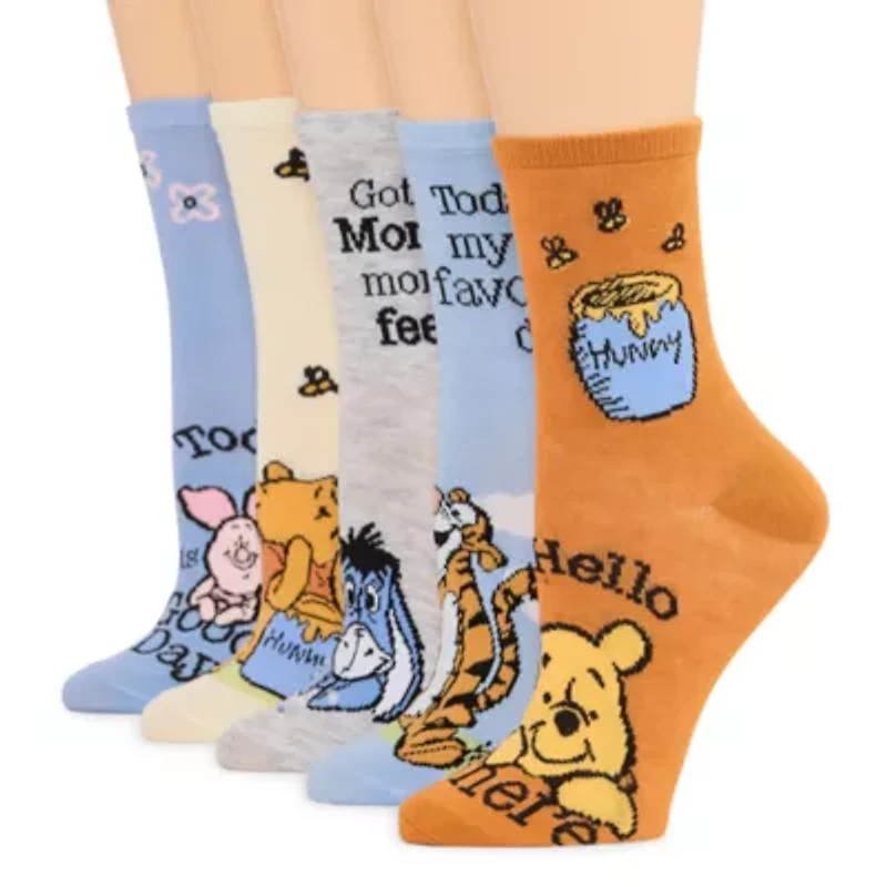 Womens 5 Pair Winnie The Pooh Crew Socks