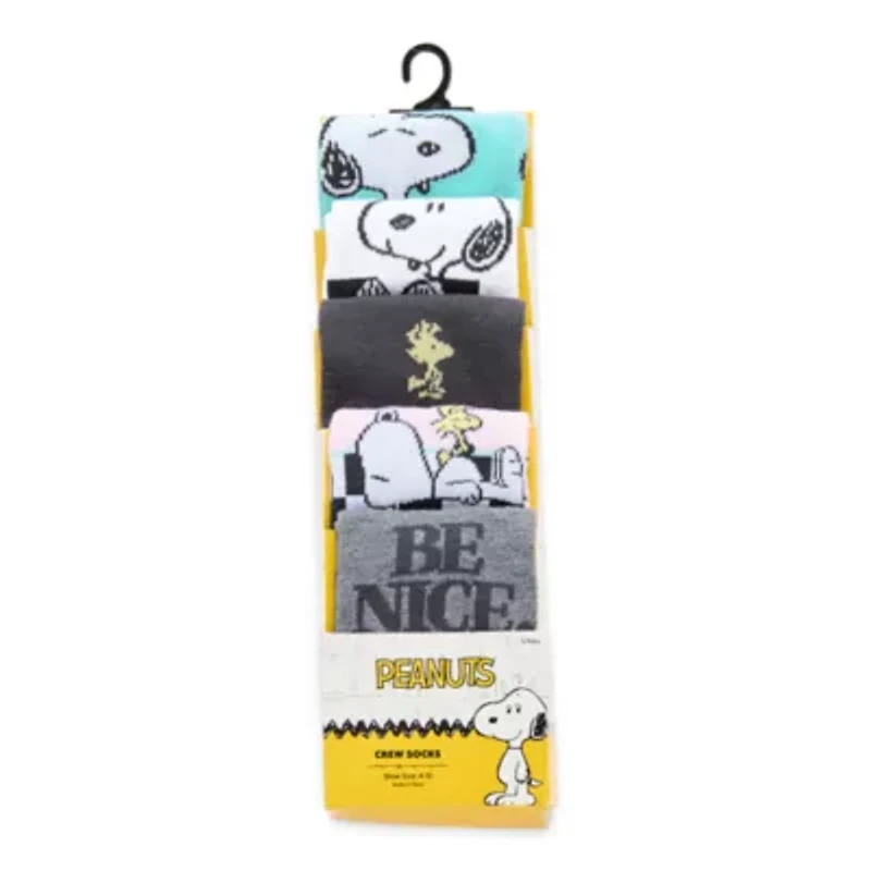 Womens 5 Pair Peanuts Crew Socks