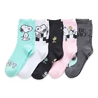 Womens 5 Pair Peanuts Crew Socks