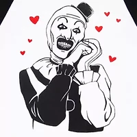 New World Terrifier Art The Clown Raglan Womens Crew Neck Short Sleeve Juniors Graphic T-Shirt