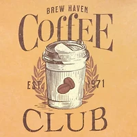 New World Brew Heaven Coffee Club Womens Crew Neck Short Sleeve Juniors Graphic T-Shirt