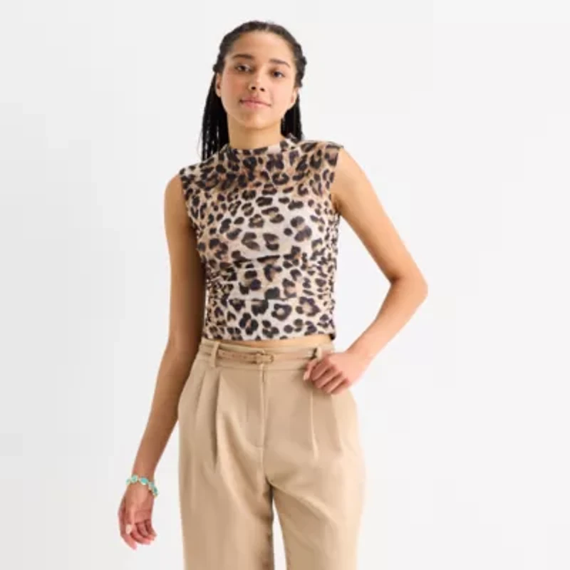 by&by Womens Mock Neck Sleeveless Juniors Blouse