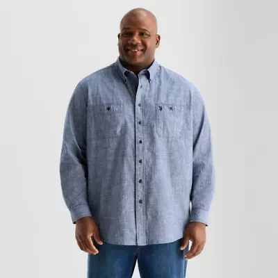 U.S. Polo Assn. Mens Long Sleeve Classic Fit Stretch Fabric Embroidered Big and Tall Button-Down Shirt