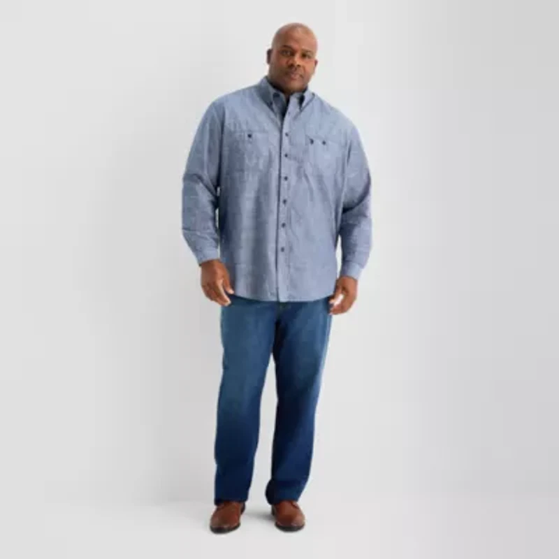 U.S. Polo Assn. Mens Long Sleeve Classic Fit Stretch Fabric Embroidered Big and Tall Button-Down Shirt