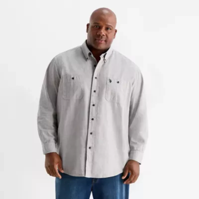 U.S. Polo Assn. Mens Long Sleeve Classic Fit Stretch Fabric Embroidered Big and Tall Button-Down Shirt
