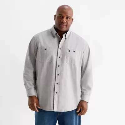 U.S. Polo Assn. Mens Long Sleeve Classic Fit Stretch Fabric Embroidered Big and Tall Button-Down Shirt
