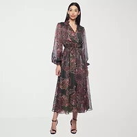 Premier Amour Womens Long Sleeve Paisley Midi Fit + Flare Dress