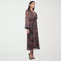Premier Amour Womens Long Sleeve Paisley Midi Fit + Flare Dress