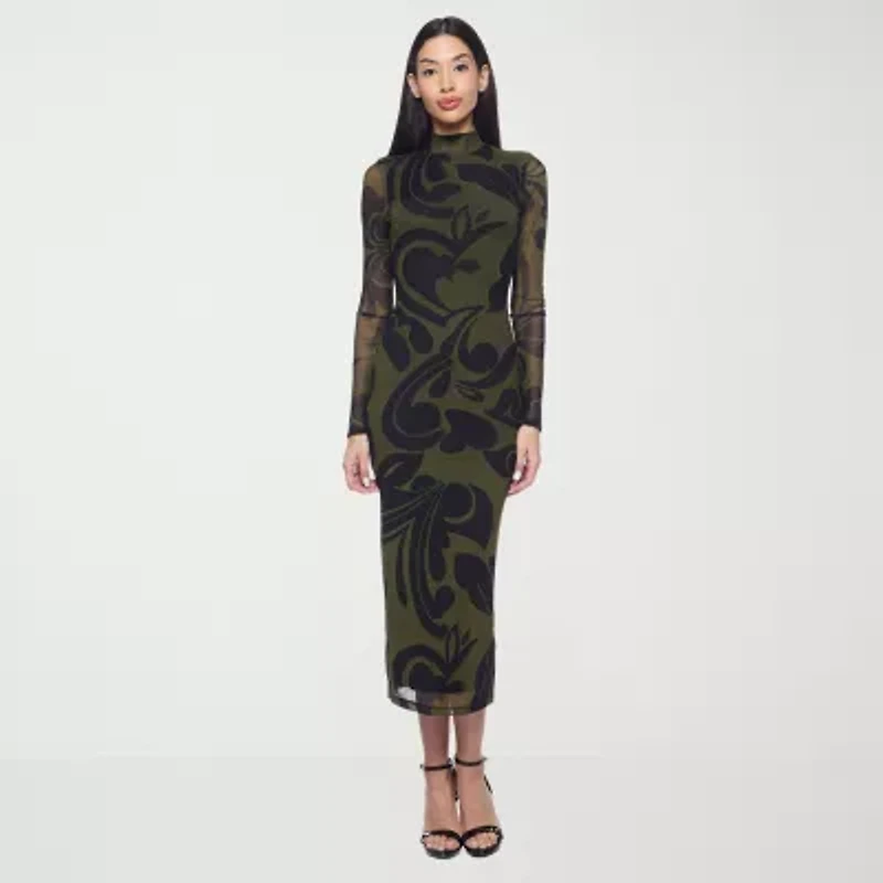Premier Amour Womens Long Sleeve Midi Sheath Dress