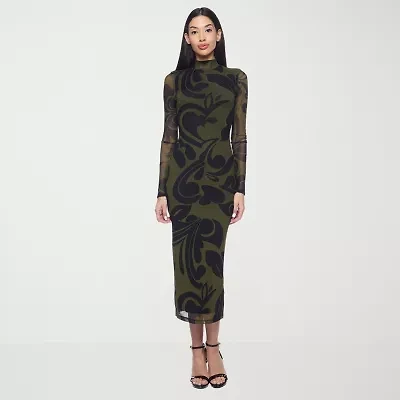 Premier Amour Womens Long Sleeve Midi Sheath Dress
