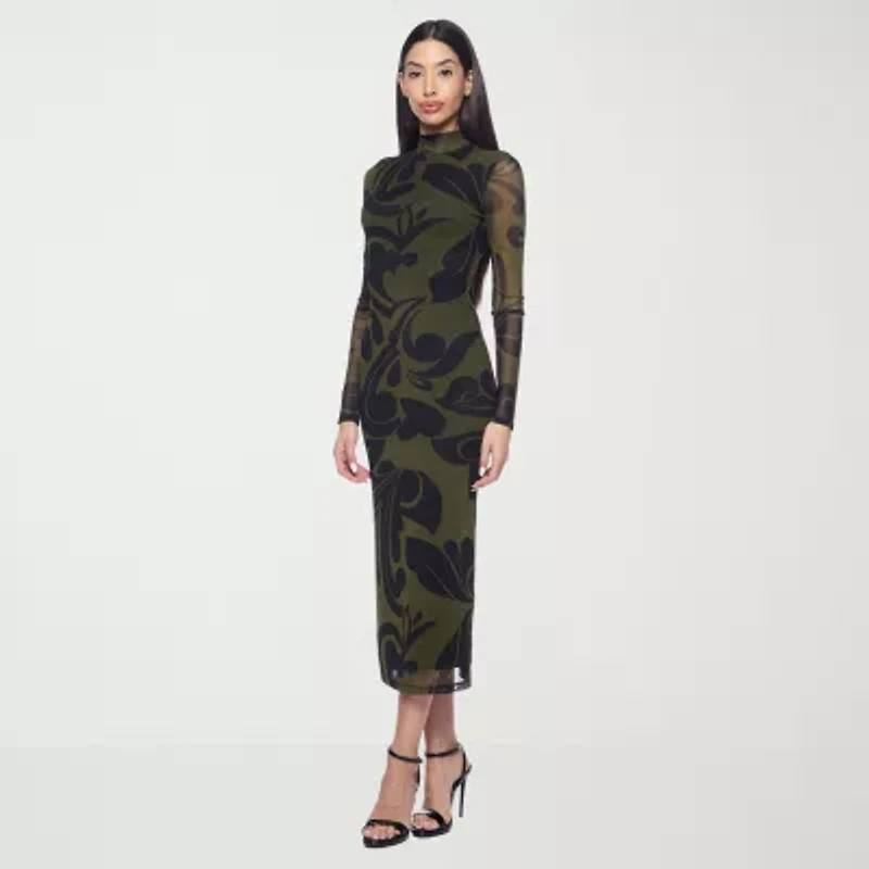 Premier Amour Womens Long Sleeve Midi Sheath Dress