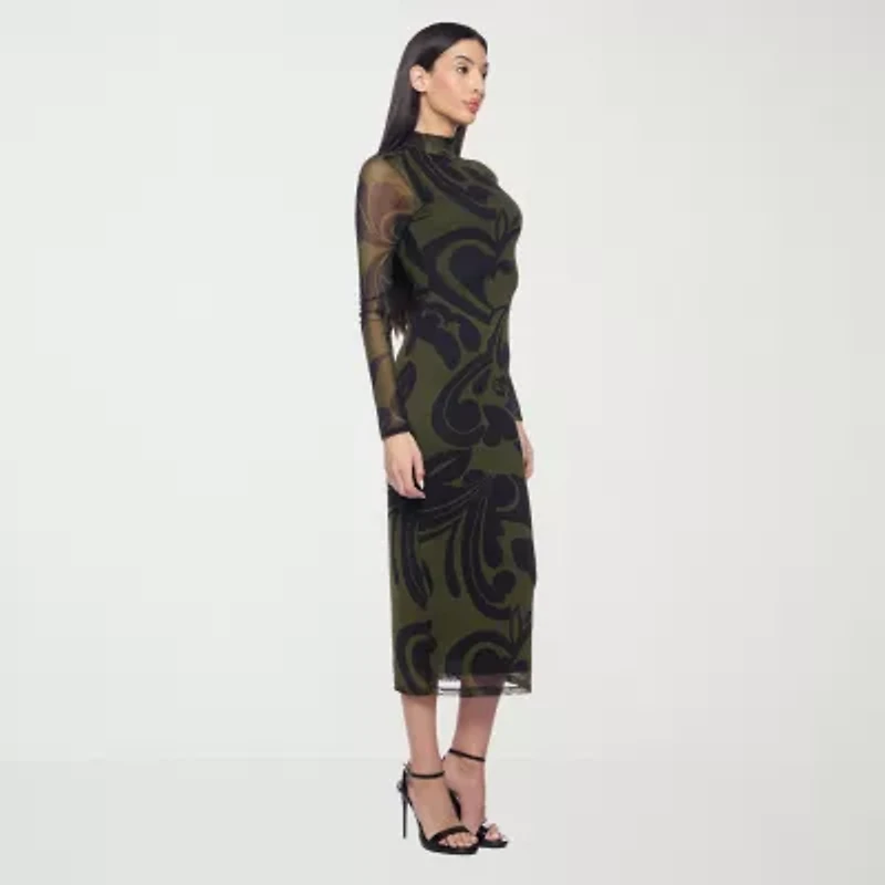 Premier Amour Womens Long Sleeve Midi Sheath Dress