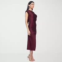 Premier Amour One Shoulder Womens Short Sleeve Midi Sheath Dress