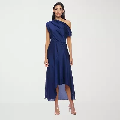 Premier Amour One Shoulder Womens Short Sleeve Midi Fit + Flare Dress