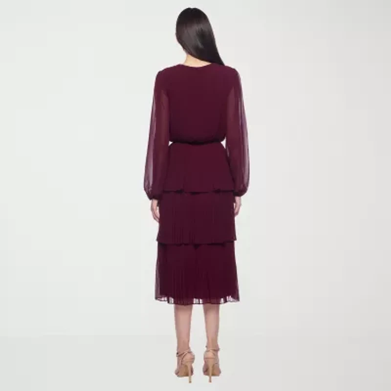 Premier Amour Womens Long Sleeve Midi Fit + Flare Dress