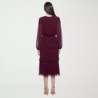 Premier Amour Womens Long Sleeve Midi Fit + Flare Dress